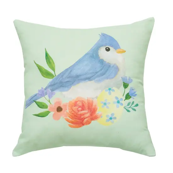 Green Floral Bird Woven Spring Easter Themed Accent Throw Pillow, 18" x 18" {1}
