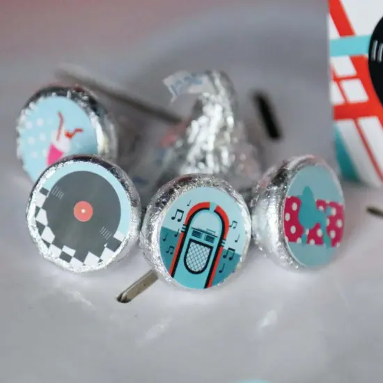 Big Dot of Happiness 50's Sock Hop - 1950s Rock N Roll Party Round Candy Sticker Favors - Labels Fits Chocolate Candy (1 sheet of 108) {6}