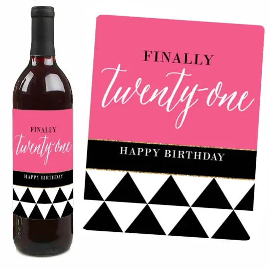 Big Dot of Happiness Finally 21 - Girl - Birthday Gift For Women - Wine Bottle Label Stickers - Set of 4 {7}