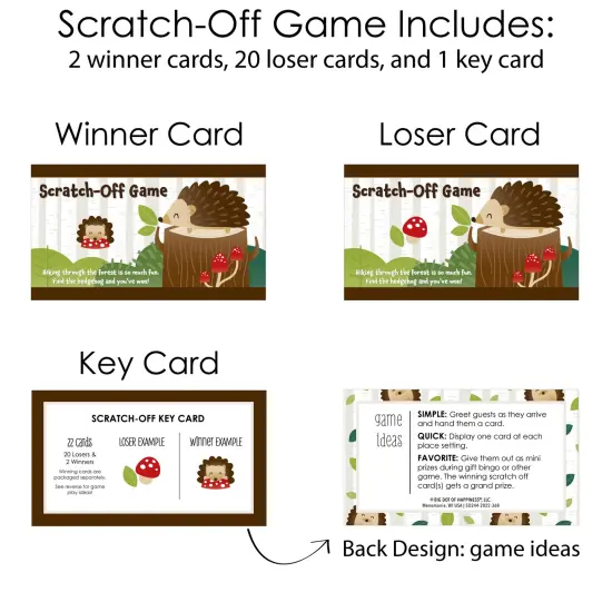 Big Dot of Happiness Forest Hedgehogs - Woodland Birthday Party or Baby Shower Game Scratch Off Cards - 22 Count {6}