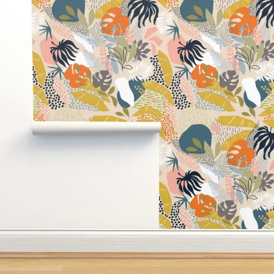 Peel & Stick Wallpaper 2FT Wide Abstract Jungle Retro Boho Bohemian Palm Leaves Tropical Monstera Custom Removable Wallpaper by Spoonflower {2}