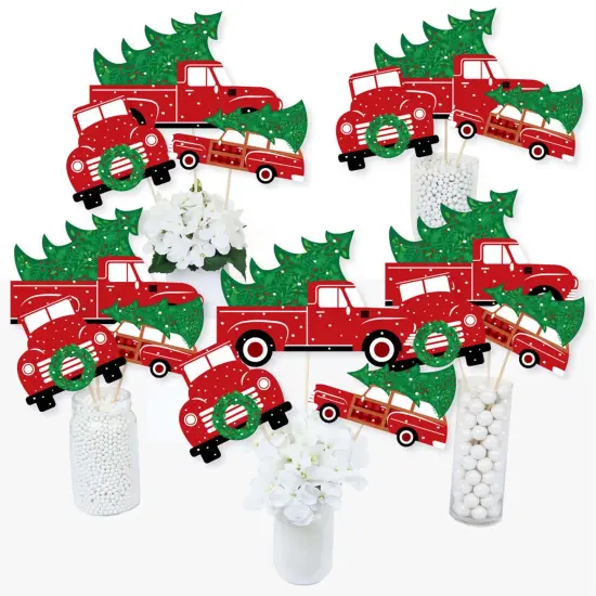 Big Dot of Happiness Merry Little Christmas Tree - Red Truck and Car Christmas Party Centerpiece Sticks - Table Toppers - Set of 15 {3}