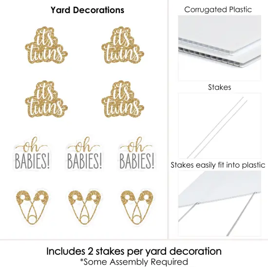 Big Dot of Happiness It's Twins - Lawn Decorations - Outdoor Gold Twins Baby Shower Yard Decorations - 10 Piece {7}