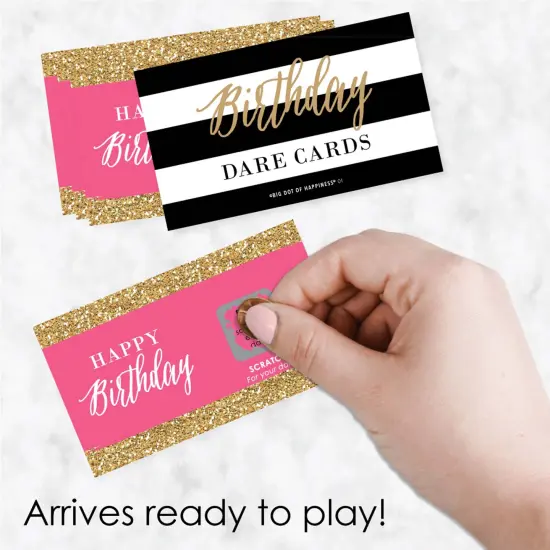 Big Dot of Happiness Chic Happy Birthday - Pink, Black and Gold - Birthday Party Game Scratch Off Dare Cards - 22 Count {3}