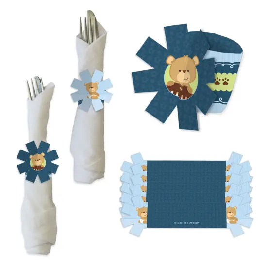 Big Dot of Happiness Baby Boy Teddy Bear - Baby Shower Paper Napkin Holder - Napkin Rings - Set of 24 {1}