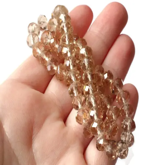 72 6x8mm Champagne Pink Crystal Faceted Rondelle Beads 17 Inch Full Strand {4}