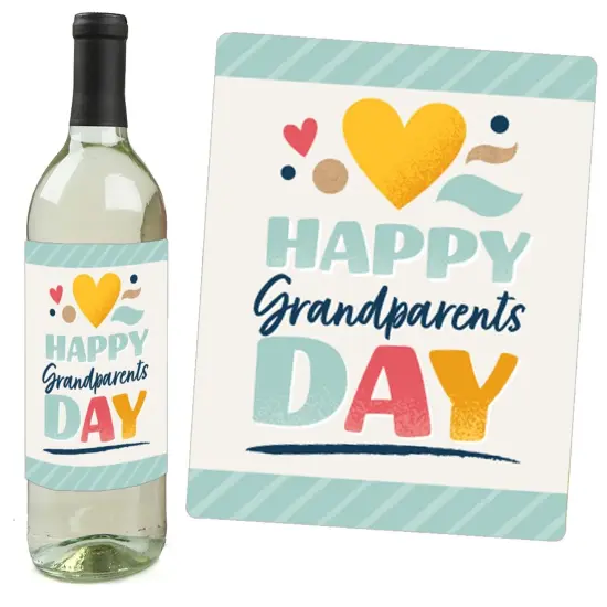 Big Dot of Happiness Happy Grandparents Day - Grandma & Grandpa Party Decorations for Women and Men - Wine Bottle Label Stickers - Set of 4 {3}