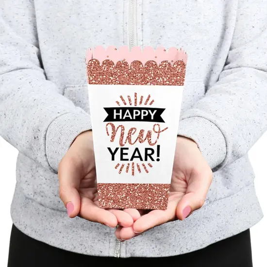 Big Dot of Happiness Rose Gold Happy New Year - New Year's Eve Party Favor Popcorn Treat Boxes - Set of 12 {6}