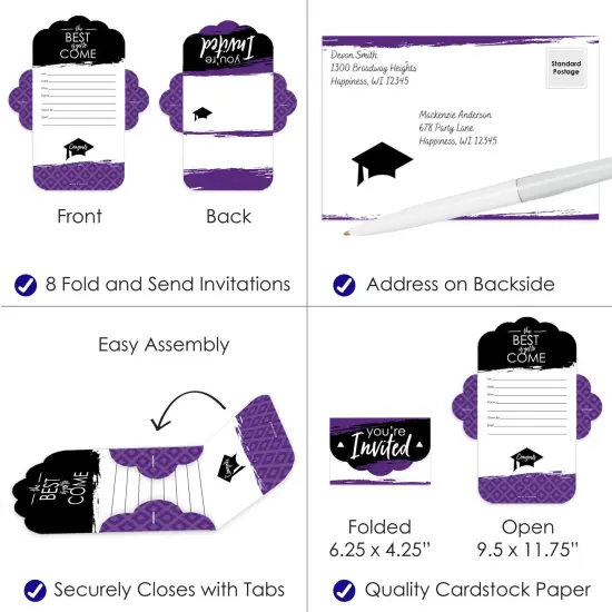 Big Dot of Happiness Purple Grad - Best is Yet to Come - Fill-In Cards - Purple Graduation Party Fold and Send Invitations - Set of 8 {4}