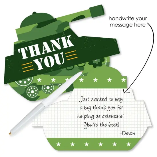 Big Dot of Happiness Camo Hero - Shaped Thank You Cards - Army Military Camouflage Party Thank You Note Cards with Envelopes - Set of 12 {3}