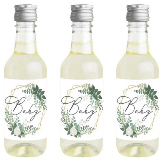 Big Dot of Happiness Boho Botanical Baby - Mini Wine and Champagne Bottle Label Stickers - Greenery Baby Shower Favor Gift for Women and Men 16 Ct {1}