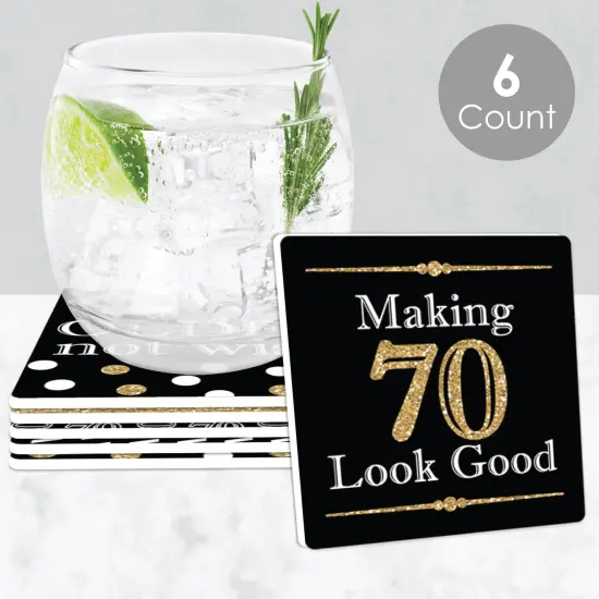 Big Dot of Happiness Adult 70th Birthday - Gold - Funny Birthday Party Decorations - Drink Coasters - Set of 6 {3}