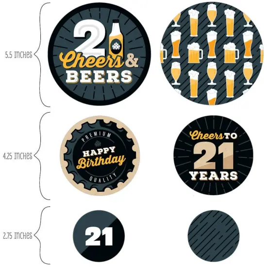 Big Dot of Happiness Cheers and Beers to 21 Years - 21st Birthday Party Giant Circle Confetti - Party Decorations - Large Confetti 27 Count {3}