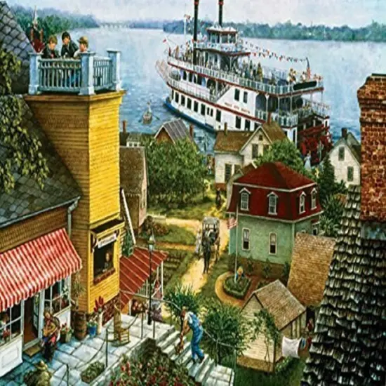 Sunsout Paddle Boat Landing 500 pc Large Pieces Jigsaw Puzzle 44318 {1}