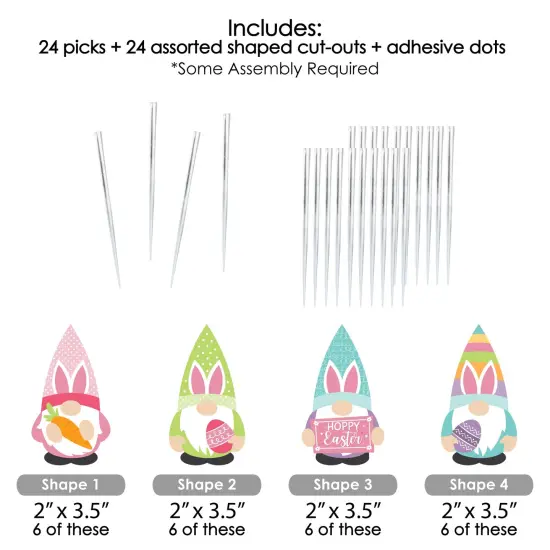 Big Dot of Happiness Easter Gnomes - Dessert Cupcake Toppers - Spring Bunny Party Clear Treat Picks - Set of 24 {7}