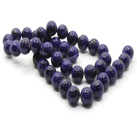 40 10mm Blue with Black and Brown Splatter Paint Round Glass Beads {3}