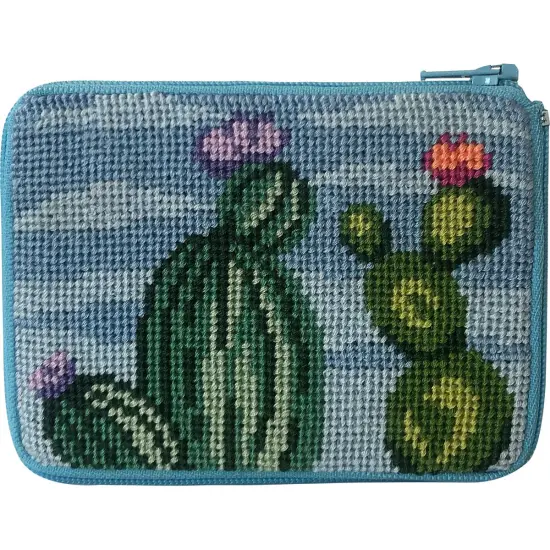 Stitch & Zip Needlepoint Coin Purse Kit- Flowering Cacti Multicolor {1}
