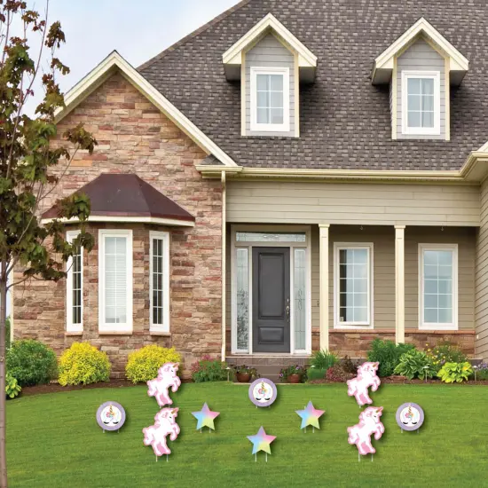 Big Dot of Happiness Rainbow Unicorn - Star & Unicorn Lawn Decor- Outdoor Magical Unicorn Baby Shower or Birthday Party Yard Decorations - 10 Piece {3}
