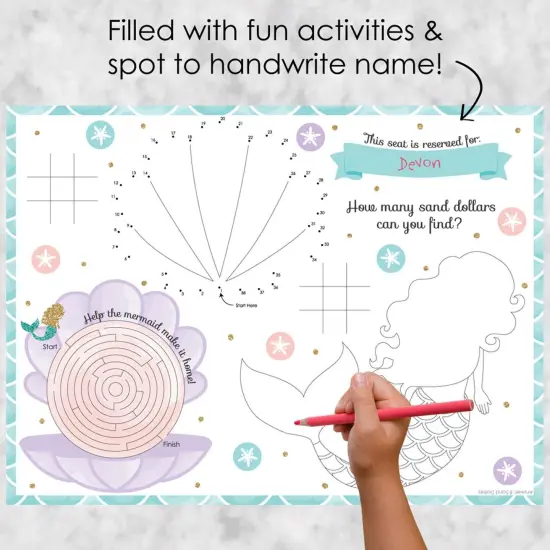 Big Dot of Happiness Let's Be Mermaids - Paper Birthday Party Coloring Sheets - Activity Placemats - Set of 16 {3}