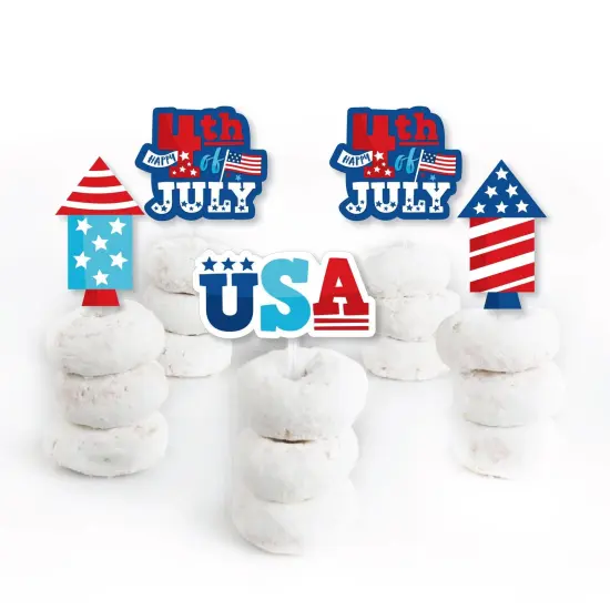 Big Dot of Happiness Firecracker 4th of July - Dessert Cupcake Toppers - Red, White and Royal Blue Party Clear Treat Picks - Set of 24 {3}