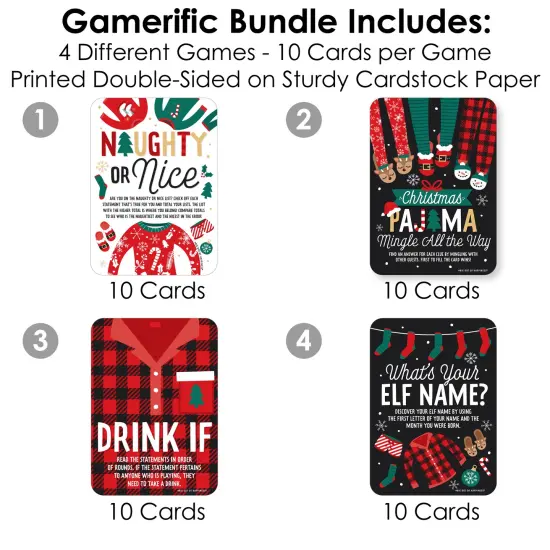 Big Dot of Happiness Christmas Pajamas - 4 Holiday Plaid PJ Party Games - 10 Cards Each - Gamerific Bundle {4}