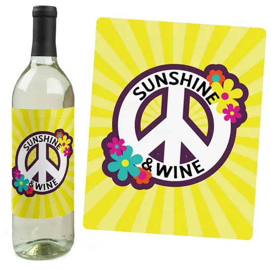 Big Dot of Happiness 60's Hippie - 1960s Groovy Party Decorations for Women and Men - Wine Bottle Label Stickers - Set of 4 {4}
