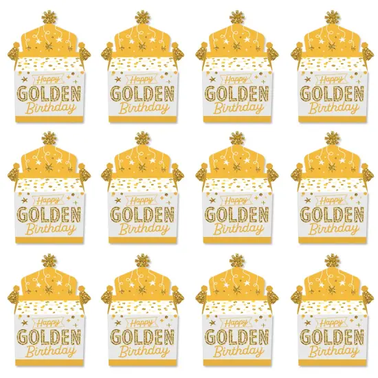 Big Dot of Happiness Golden Birthday - Treat Box Party Favors - Happy Birthday Party Goodie Gable Boxes - Set of 12 {6}