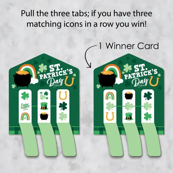 Big Dot of Happiness Shamrock St. Patrick's Day - Saint Paddy&rsquo;s Day Party Game Pickle Cards - Pull Tabs 3-in-a-Row - Set of 12 {4}