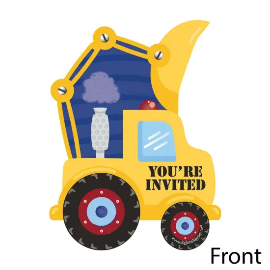 Big Dot of Happiness Construction Truck - Shaped Fill-in Invitations - Baby Shower or Birthday Party Invitation Cards with Envelopes - Set of 12 {3}