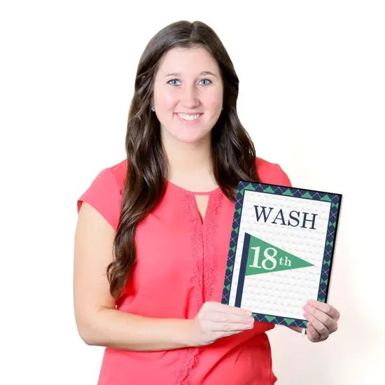 Big Dot of Happiness Par-Tee Time - Golf - Kids Bathroom Rules Wall Art - 7.5 x 10 inches - Set of 3 Signs - Wash, Brush, Flush {7}