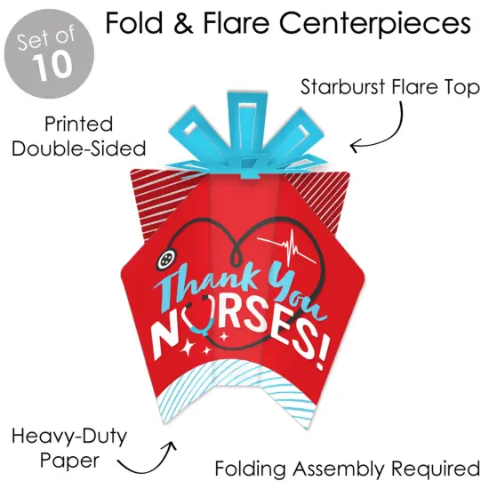 Big Dot of Happiness Thank You Nurses - Table Decorations - Nurse Appreciation Week Fold and Flare Centerpieces - 10 Count {4}