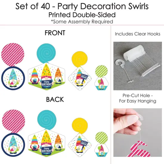 Big Dot of Happiness Gnome Birthday - Happy Birthday Party Hanging Decor - Party Decoration Swirls - Set of 40 {7}
