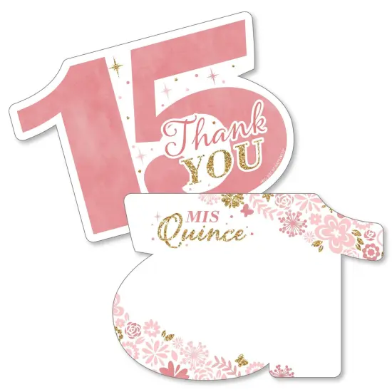 Big Dot of Happiness Mis Quince Anos - Shaped Thank You Cards - Quinceanera Sweet 15 Birthday Party Thank You Note Cards with Envelopes - Set of 12 {1}