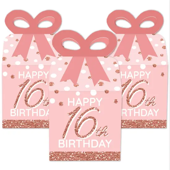 Big Dot of Happiness 16th Pink Rose Gold Birthday - Square Favor Gift Boxes - Happy Birthday Party Bow Boxes - Set of 12 {3}