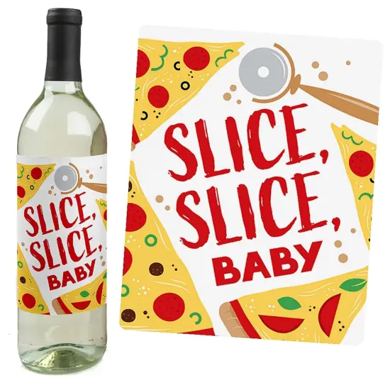 Big Dot of Happiness Pizza Party Time - Baby Shower or Birthday Party Decorations for Women and Men - Wine Bottle Label Stickers - Set of 4 {6}