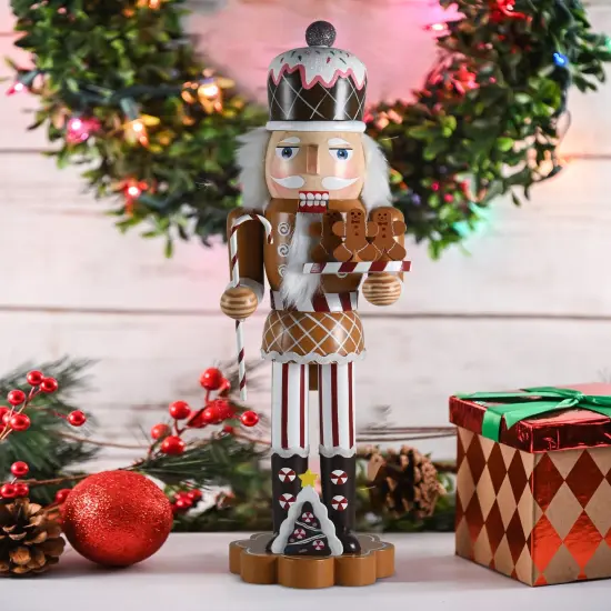 Ornativity Christmas Candyland Gingerbread Nutcracker &ndash; Wooden Nutcracker Candy Man with Candy Cane and Gingerbread Cookies in Hand Xmas Themed Holiday Nut Cracker Doll Figure Decorations {6}