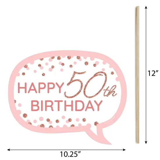 Big Dot of Happiness Funny 50th Pink Rose Gold Birthday - Happy Birthday Party Photo Booth Props Kit - 10 Piece {6}