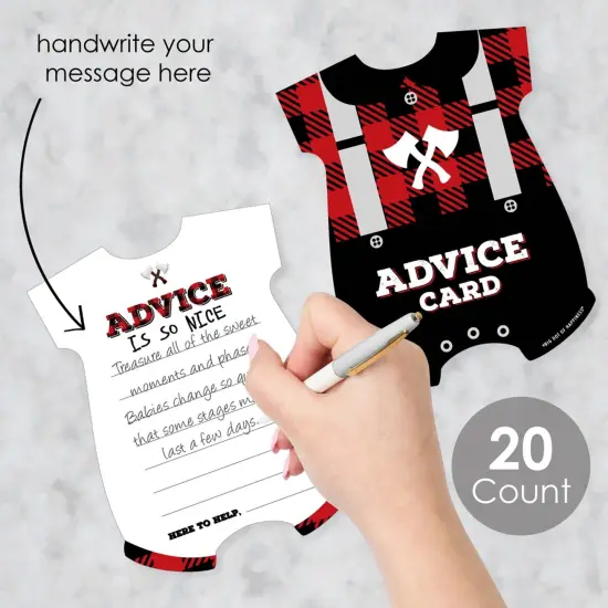 Big Dot of Happiness Lumberjack - Channel the Flannel - Baby Bodysuit Wish Card Plaid Baby Shower Activities - Shaped Advice Cards Game - Set of 20 {3}