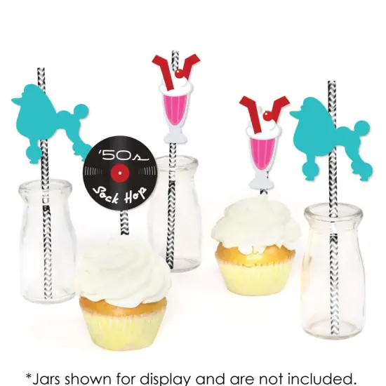 Big Dot of Happiness 50's Sock Hop - Paper Straw Decor - 1950s Rock N Roll Party Striped Decorative Straws - Set of 24 {7}