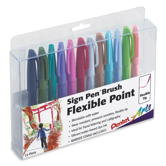 Pentel Arts Brush Tip Sign Pens - Secondary Colors, Set of 12 {1}