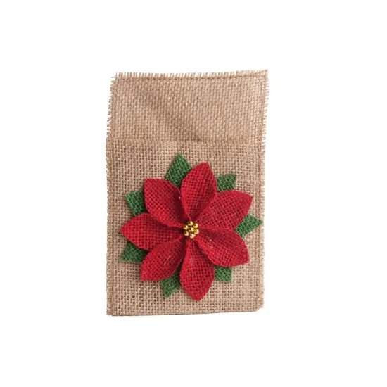 Poinsettia Jute Christmas Flatware Utensil Holder {1}