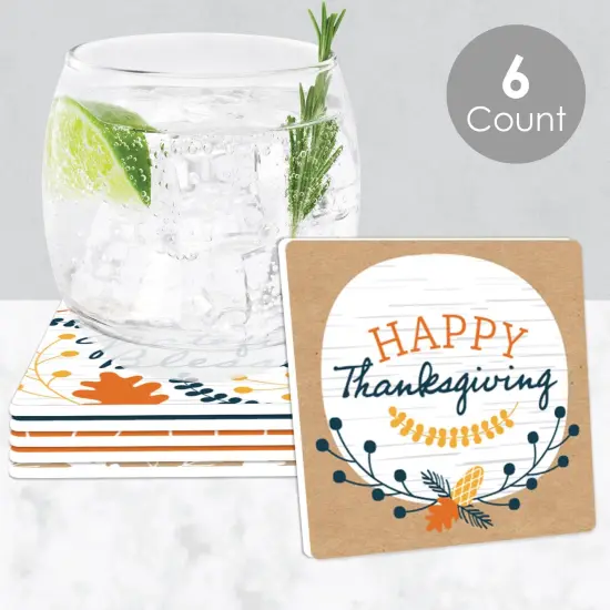 Big Dot of Happiness Happy Thanksgiving - Funny Fall Harvest Party Decorations - Drink Coasters - Set of 6 {3}