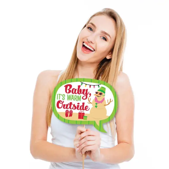 Big Dot of Happiness Funny Tropical Christmas - Beach Santa Holiday Party Photo Booth Props Kit - 10 Piece {3}