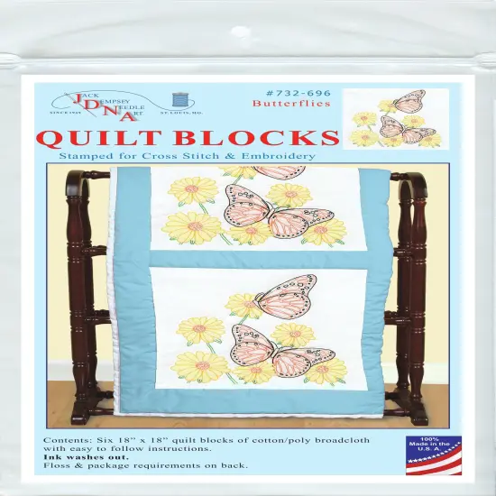 Jack Dempsey Stamped White Quilt Blocks 18"X18" 6/Pkg-Butterflies {1}
