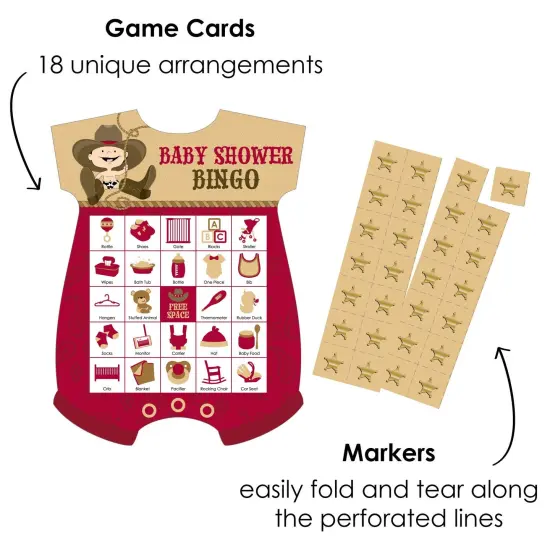 Big Dot of Happiness Little Cowboy - Picture Bingo Cards and Markers - Western Baby Shower Shaped Bingo Game - Set of 18 {3}
