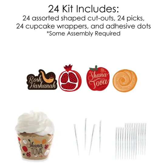 Big Dot of Happiness Rosh Hashanah - Cupcake Decoration - New Year Cupcake Wrappers and Treat Picks Kit - Set of 24 {6}