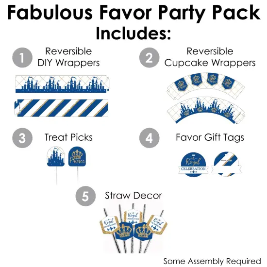 Big Dot of Happiness Royal Prince Charming - Baby Shower or Birthday Party Favors and Cupcake Kit - Fabulous Favor Party Pack - 100 Pieces {3}