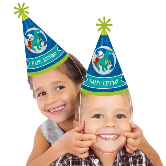 Big Dot of Happiness Roar Dinosaur - Cone Happy Birthday Party Hats for Kids and Adults - Set of 8 (Standard Size) {3}