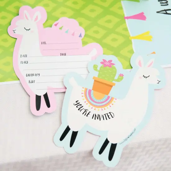 Big Dot of Happiness Whole Llama Fun - Shaped Fill-In Invites - Llama Fiesta Baby Shower or Birthday Party Invite Cards with Envelopes - Set of 12 {7}