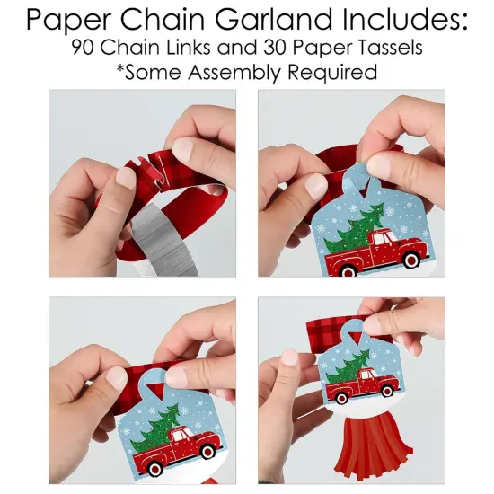 Big Dot of Happiness Merry Little Christmas Tree - 90 Chain Links & 30 Paper Tassels Decor Kit - Red Truck Christmas Party Paper Chains Garland- 21 ft {6}